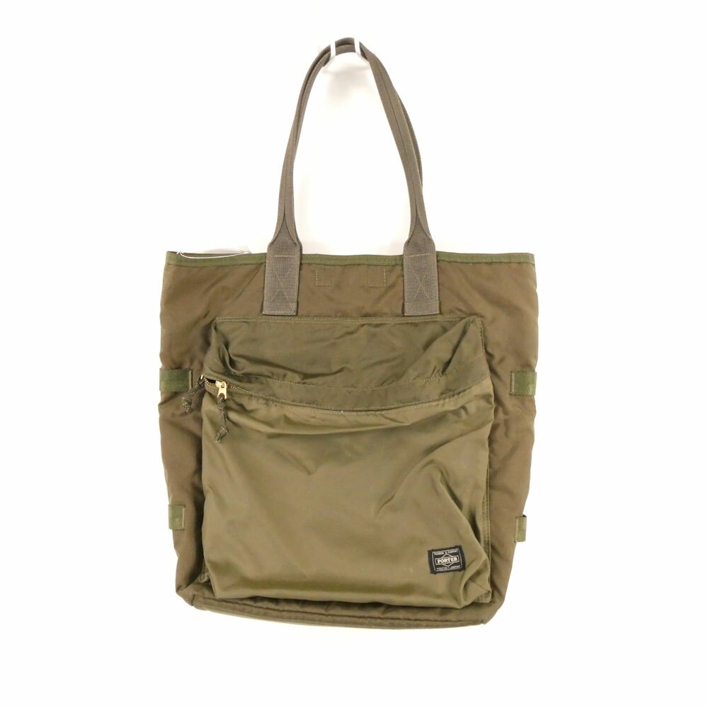 美品 PORTER ポーター 吉田カバン フォース トートバッグ 1点 オリーブ 縦型 肩掛け 大容量 A4 鞄 かばん AU3745 【中古】