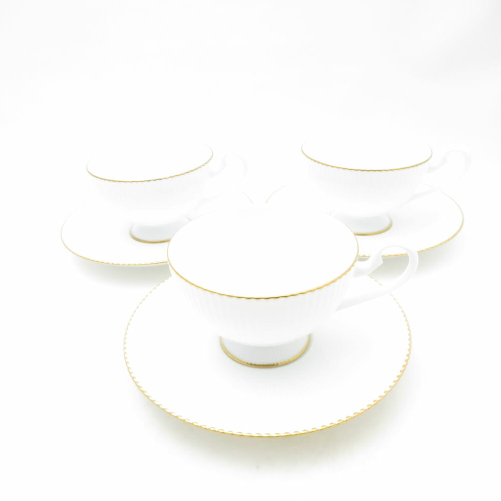 未使用 Noritake ノリタケ ダイヤモンドコレクション ティーカップ＆ソーサー 3客 セット 廃盤 SC10015B4 【中古】