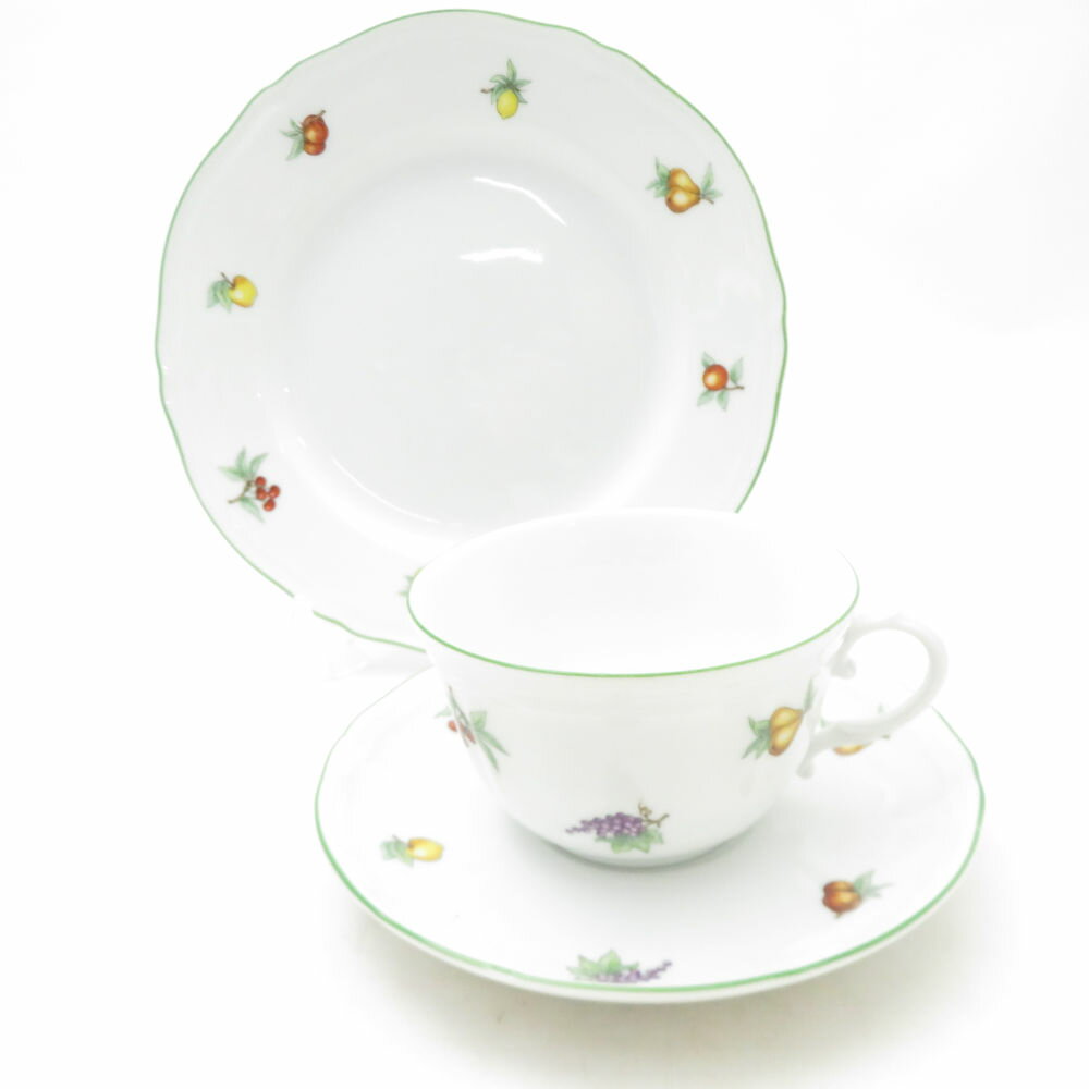 Richard Ginori リチャードジノリ アンティコエデン ティーカップ＆ソーサー 中皿 2点 セット 19cmプレート 果実柄 SC10147G1 【中古】