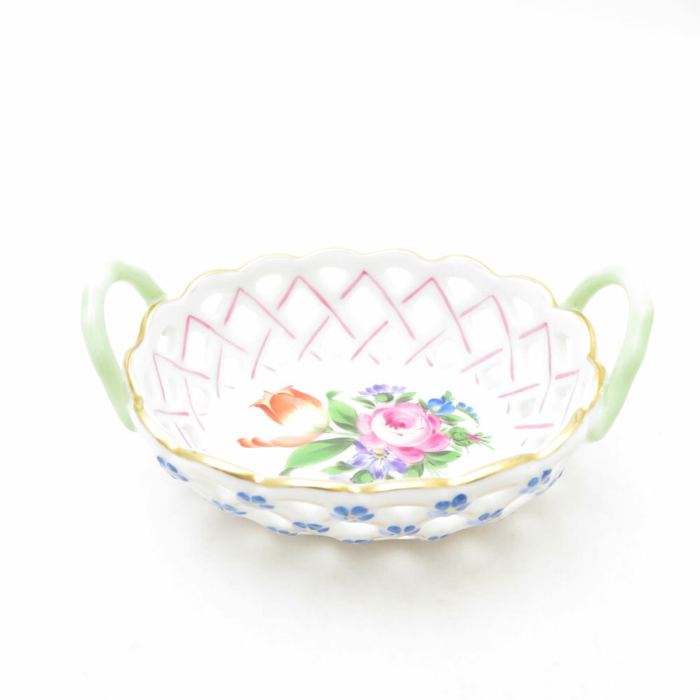 美品 Herend ヘレンド チューリップの花束 ミニ バスケット 1点 オープンワーク 小物入れ SM4921F2 【中古】