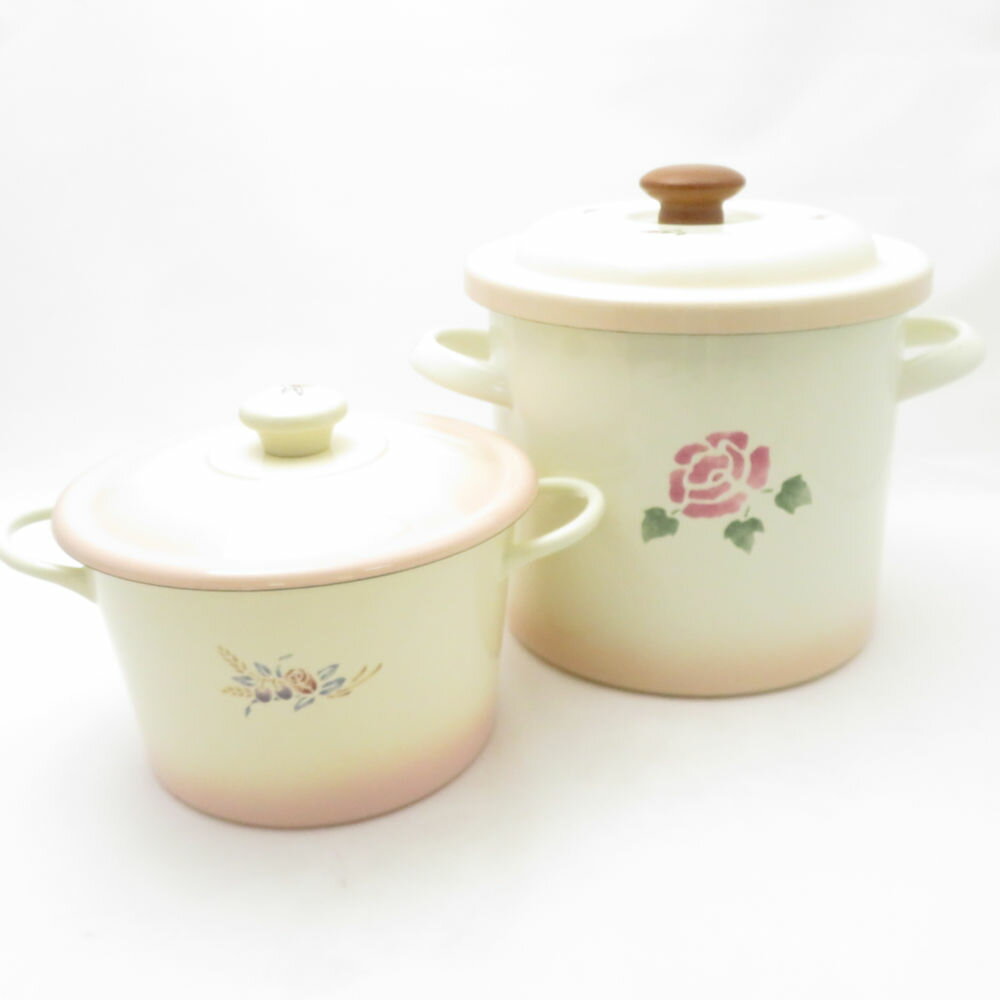 美品 Many マニー ローズ/ローズアンポショワール ストッカー 両手鍋 2点 セット キャニスター 保存容器 SC10157Z 【中古】