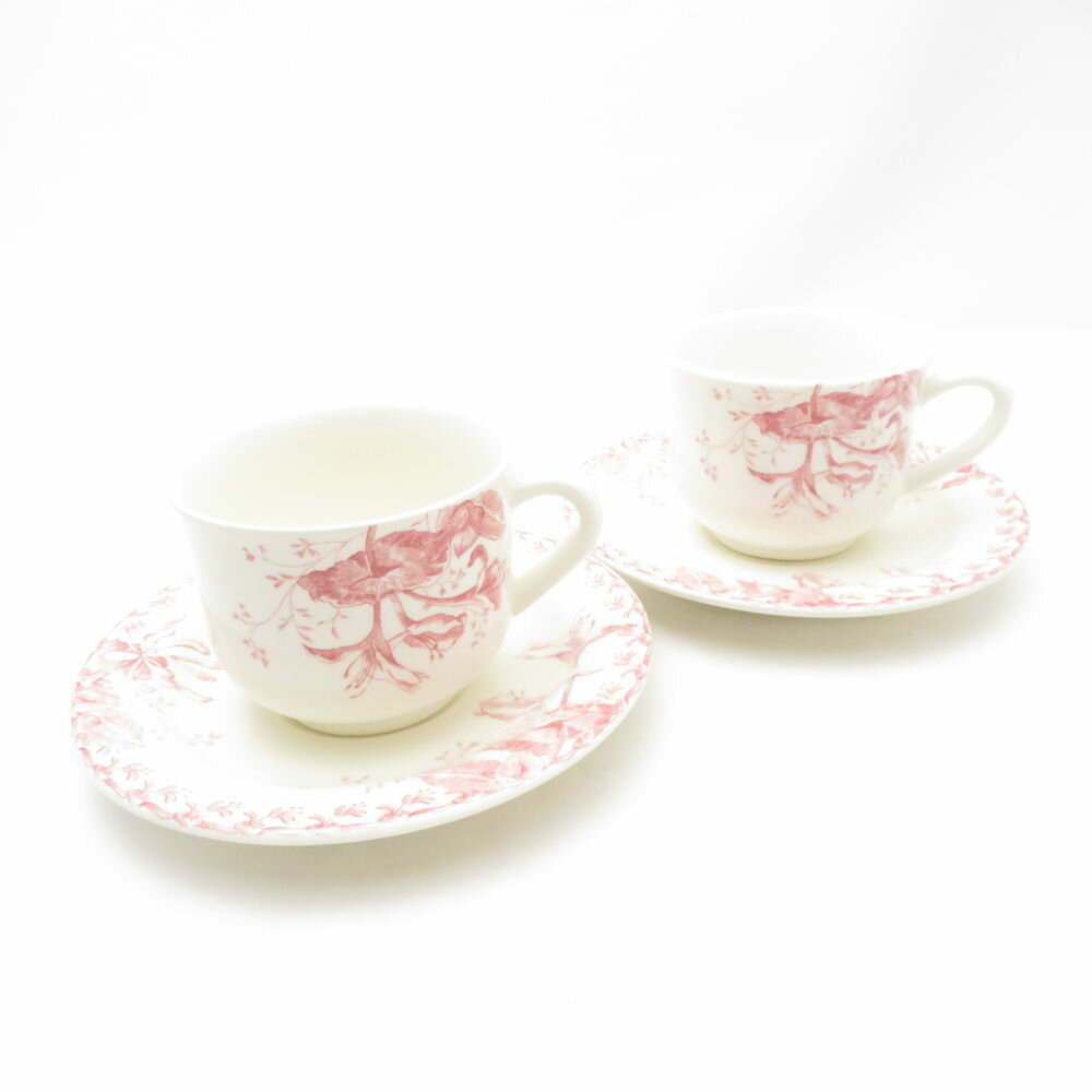 美品 Gien ジアン Chevrefeuille スイカズラ ティーカップ＆ソーサー 2客 ペア 希少 レア 花柄 フラワ..
