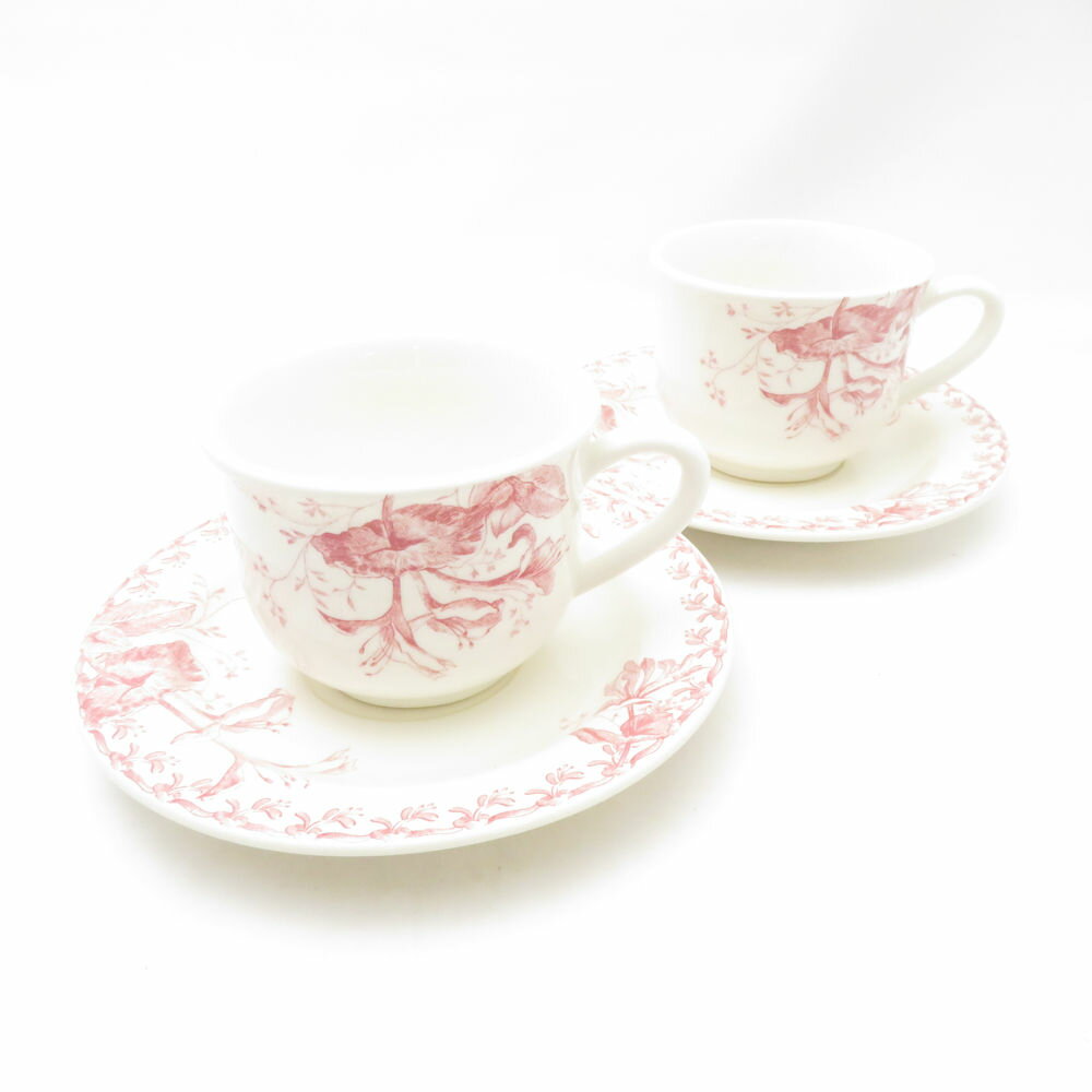 美品 Gien ジアン Chevrefeuille スイカズラ ティーカップ＆ソーサー 2客 ペア 希少 レア 花柄 フラワ..