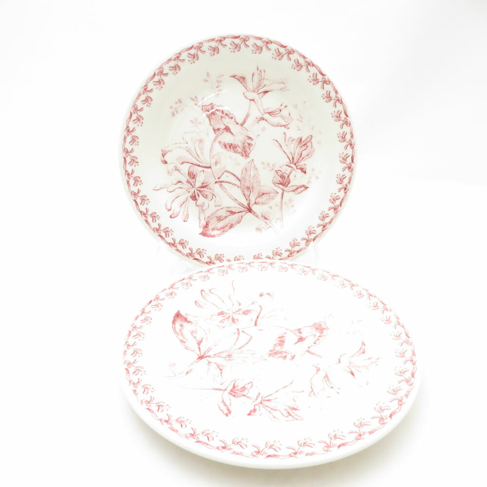 未使用 Gien ジアン Chevrefeuille スイカズラ 中皿 2枚 ペア 16cmプレート 花柄 希少 レア SC9961S2 【中古】