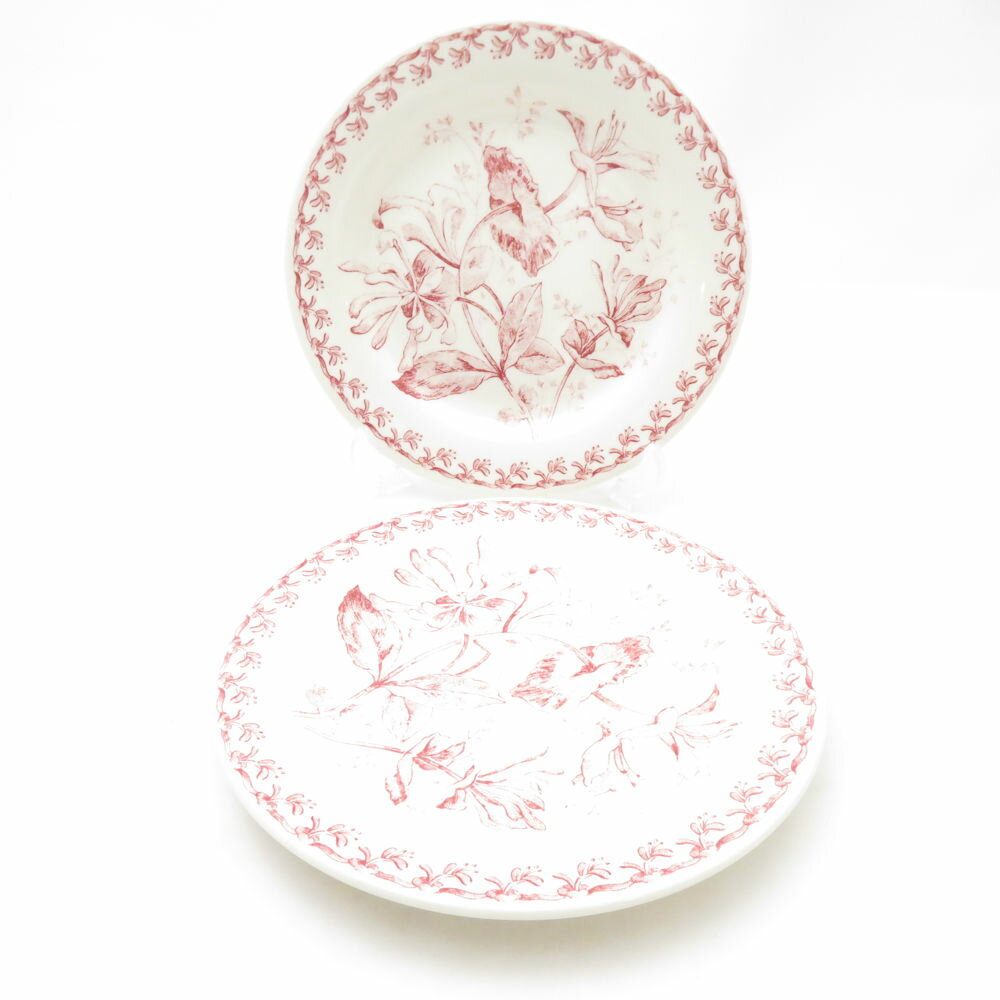 未使用 Gien ジアン Chevrefeuille スイカズラ 中皿 2枚 ペア 16cmプレート 花柄 希少 レア SC9962S2 【中古】