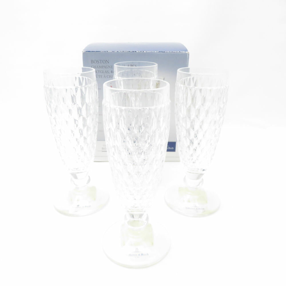 未使用 Villeroy&Boch ビレロイ＆ボッホ ボストン シャンパングラス 4客 セット フルート シャンパーニュ クリア SU13525C2 【中古】