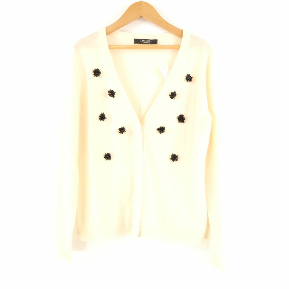美品 maxmaraWEEKEND マックスマーラ ニットカーディガン L ウール カシミヤ フラワー装飾 ビーズ レディース AY7920A62 【中古】