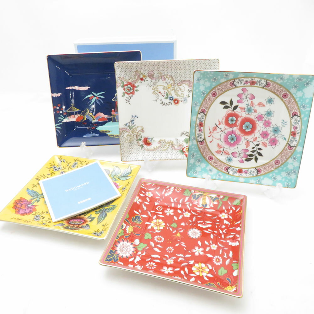 美品 WEDGWOOD ウェッジウッド ワンダーラスト スクエアトレイ 5枚 セット 14cmプレート 角皿 SC10230L2 【中古】