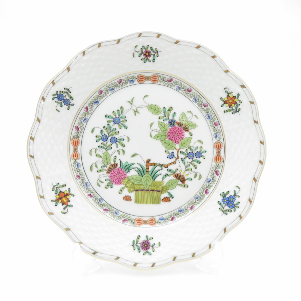 美品 Herend ヘレンド インドの華 多彩色 FD 中皿 19cmプレート ケーキ デザート 花 SC10234L2 【中古】
