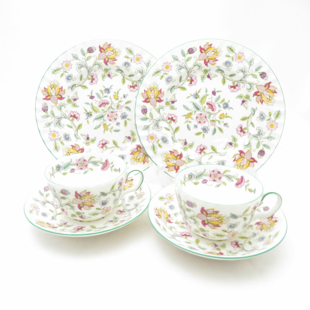 美品 MINTON ミントン ハドンホール ティーカップ＆ソーサー 中皿 4点 セット 20cmプレート 花柄 SC10256V2 【中古】