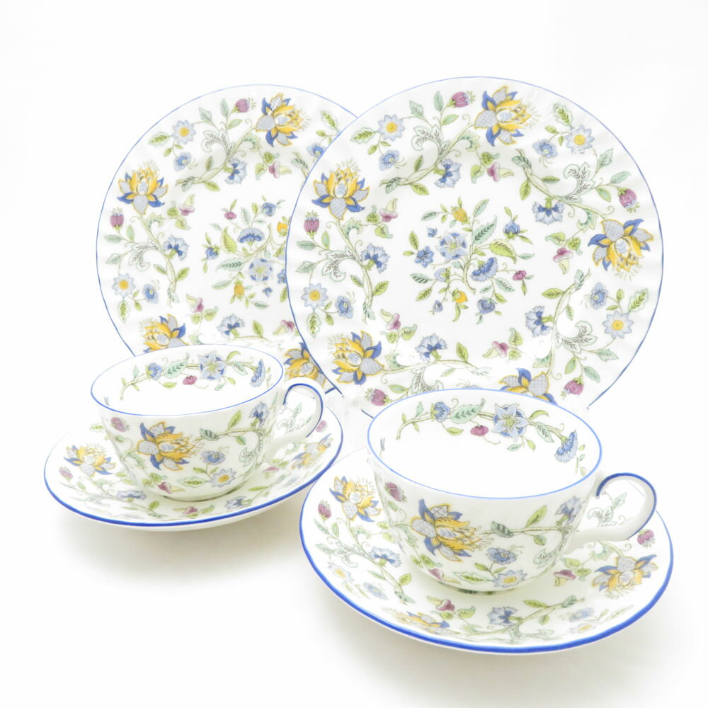 MINTON ミントン ハドンホールブルー ティーカップ＆ソーサー 中皿 4点 セット 20cmプレート 花柄 SC10258V2 【中古】