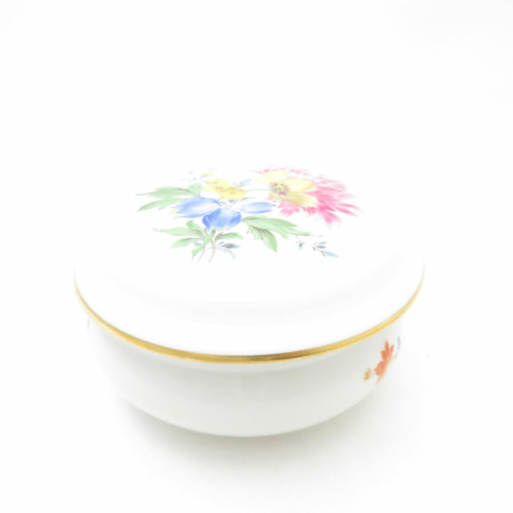 美品 MEISSEN マイセン ベーシックフラワー 三つ花 小物入れ ボンボニエール 蓋付ボックス 9cm SC9784H1 【中古】