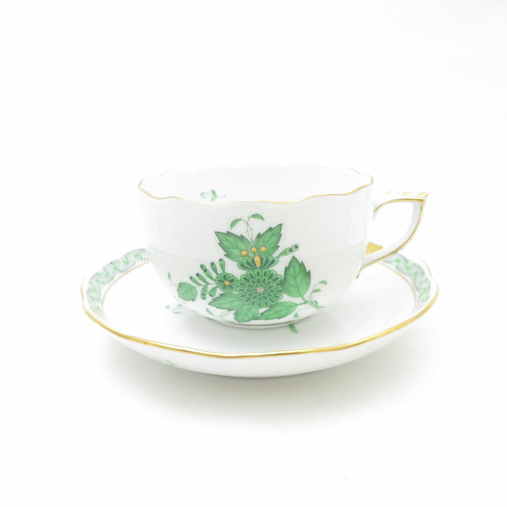 美品 Herend ヘレンド アポニーグリーン AV ティーカップ＆ソーサー 紅茶 SC9785H1 【中古】