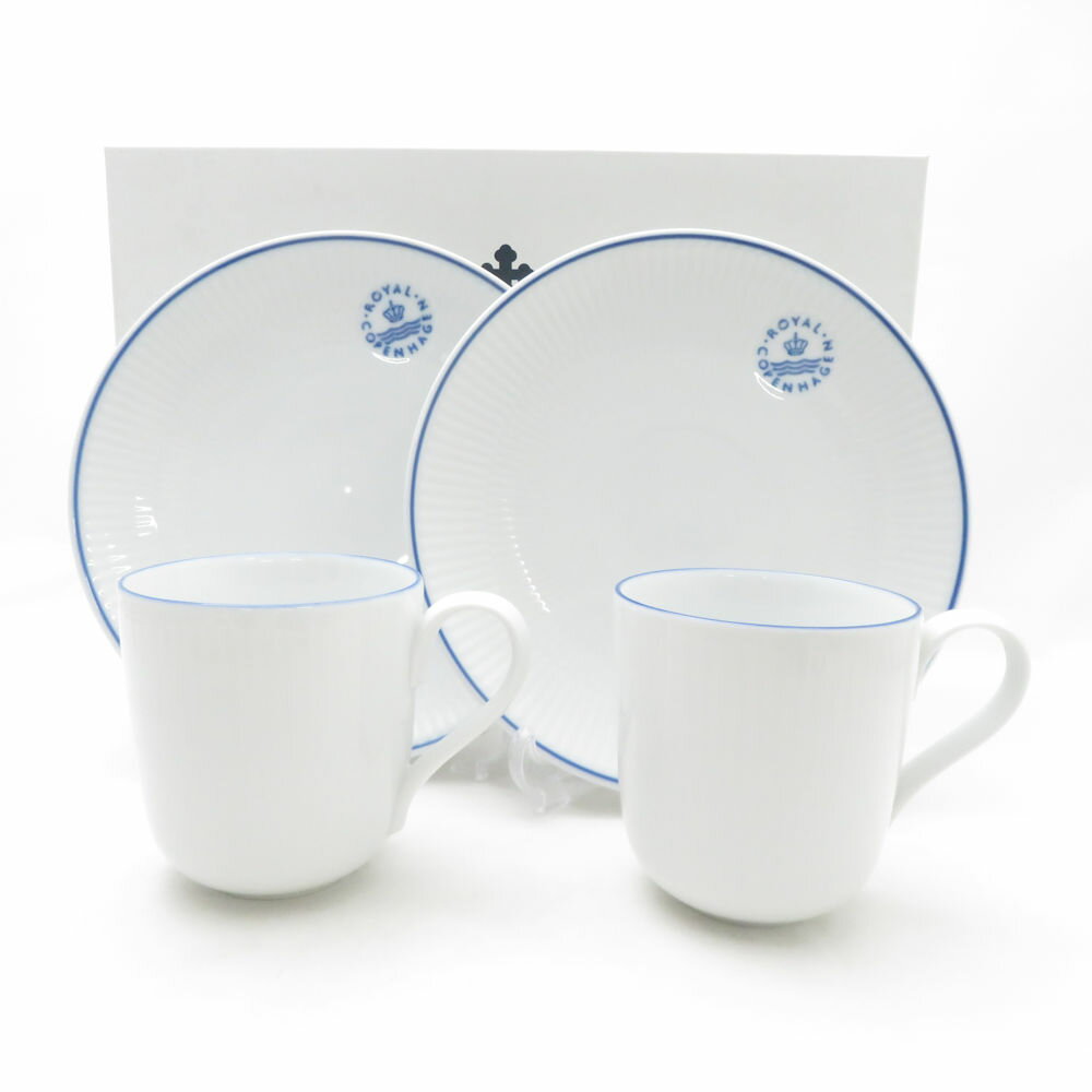 ROYAL COPENHAGEN ロイヤルコペンハーゲン ブルーライン 中皿 マグカップ 4点 陶器 セット 19cmプレート コップ SC9797H1 【中古】