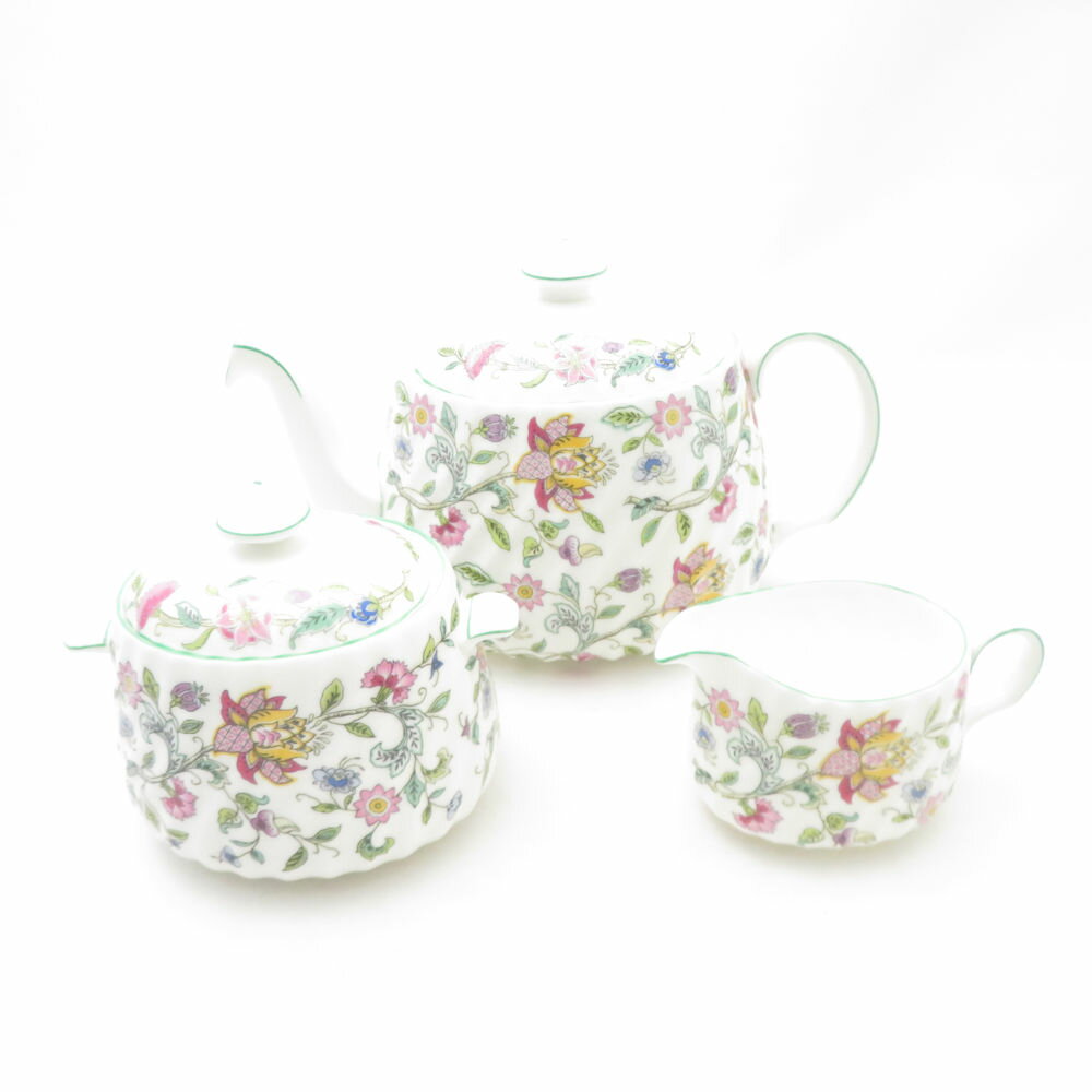 MINTON ミントン ハドンホール ティーポット クリーマー シュガーポット 3点 セット 花柄 茶器 ミルク SC9804H1 【中古】