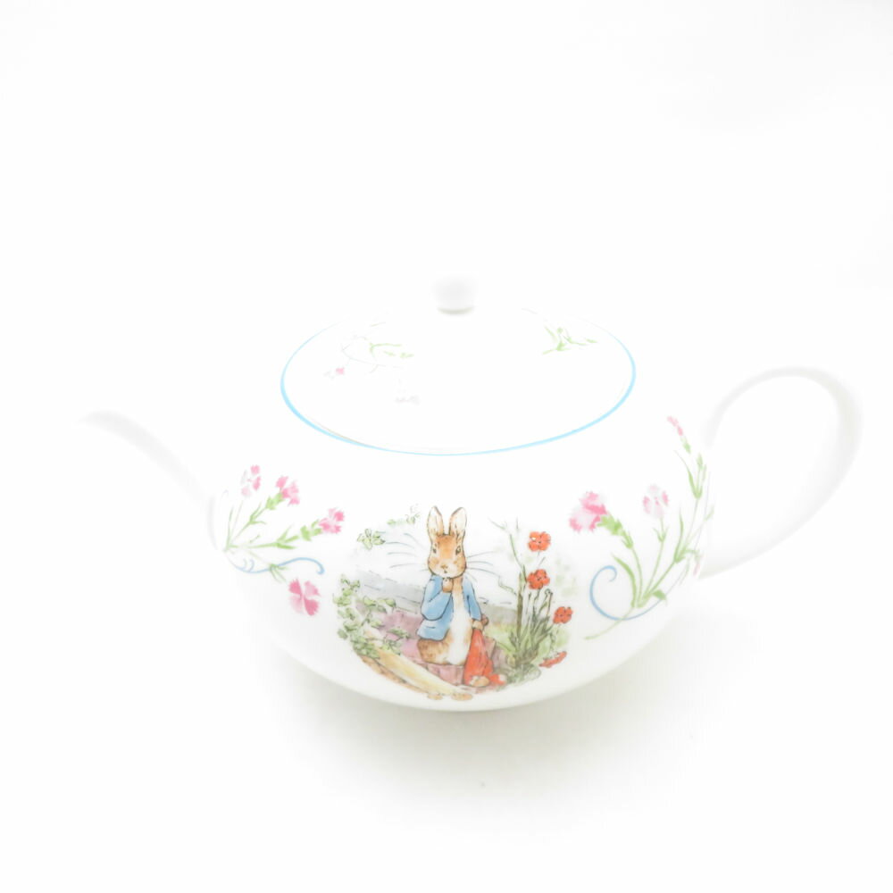 WEDGWOOD ウェッジウッド ピーターラビット ブルーライン ティーポット 旧刻印 黒壺 花柄 レア 希少 SC9816H1 【中古】
