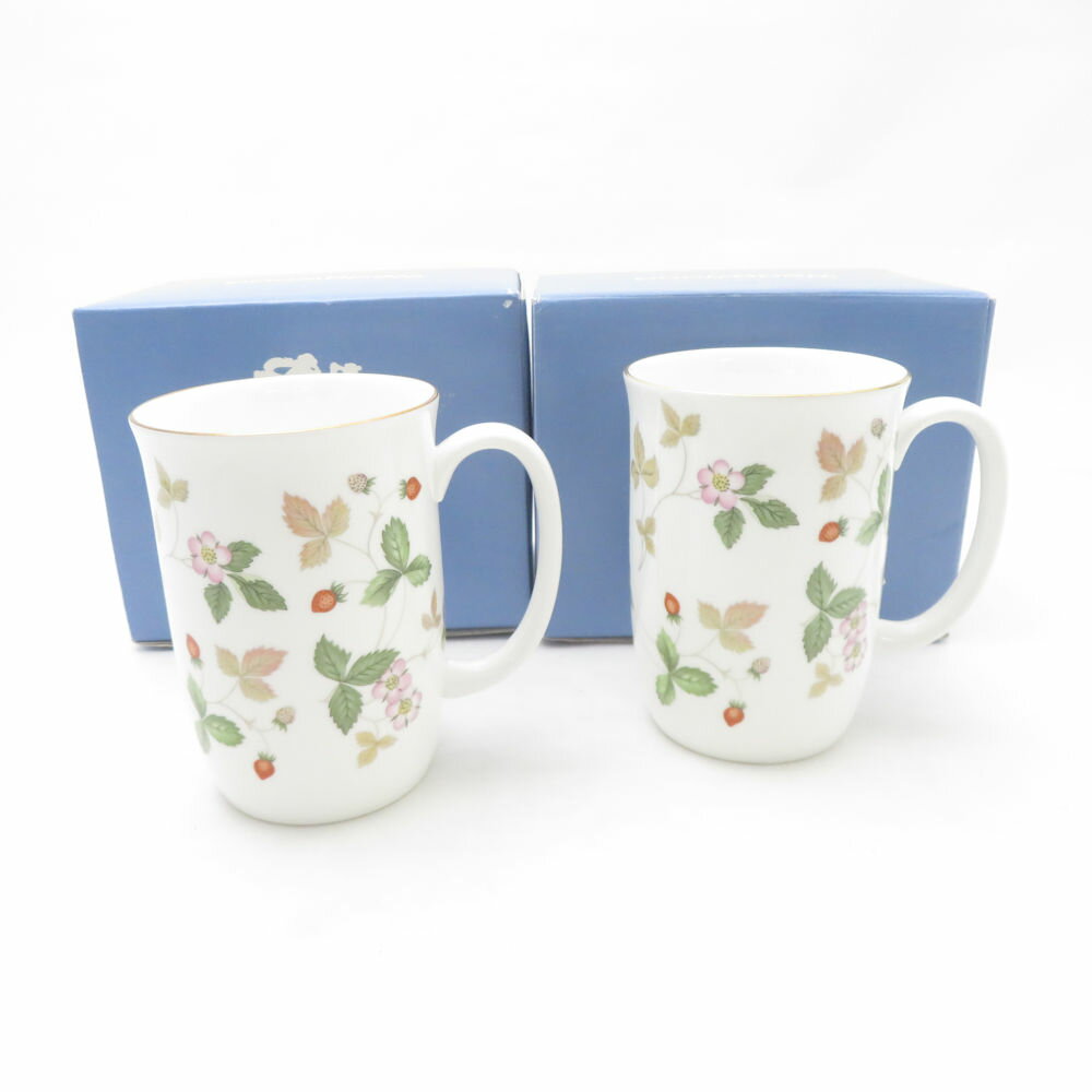 未使用 WEDGWOOD ウェッジウッド ワイルドストロベリー マグカップ 2点 ペア ビーカー コップ 旧刻印 黒壺 SC9820H1 【中古】