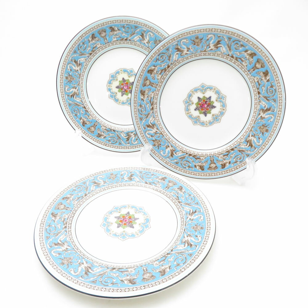 WEDGWOOD ウェッジウッド フロレンティーンターコイズ 中皿 3枚 セット 17cmプレート 旧刻印 黒壺 SC9823H1 【中古】