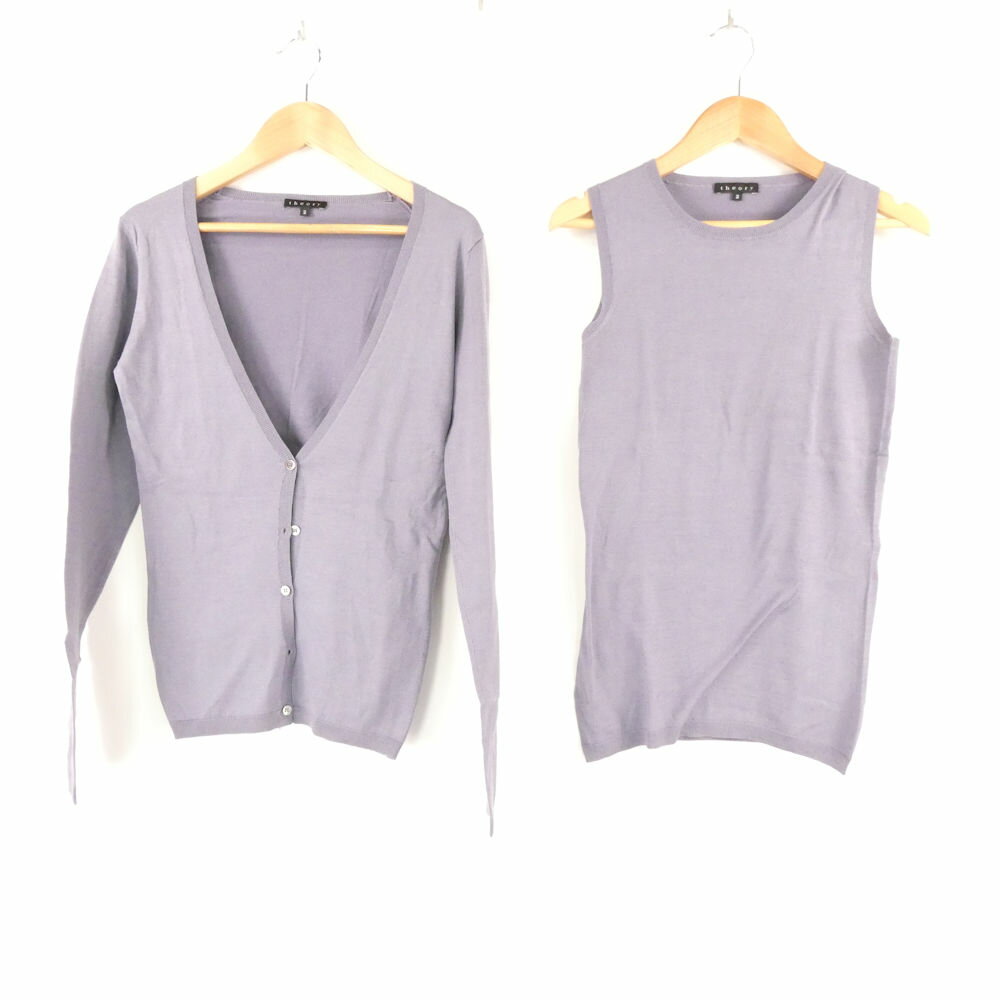 美品 Theory セオリー 353725 353726 アンサンブル 2 S相当 シルク他 長袖カーディガン ノースリーブニット レディース AO3458A27 【中古】