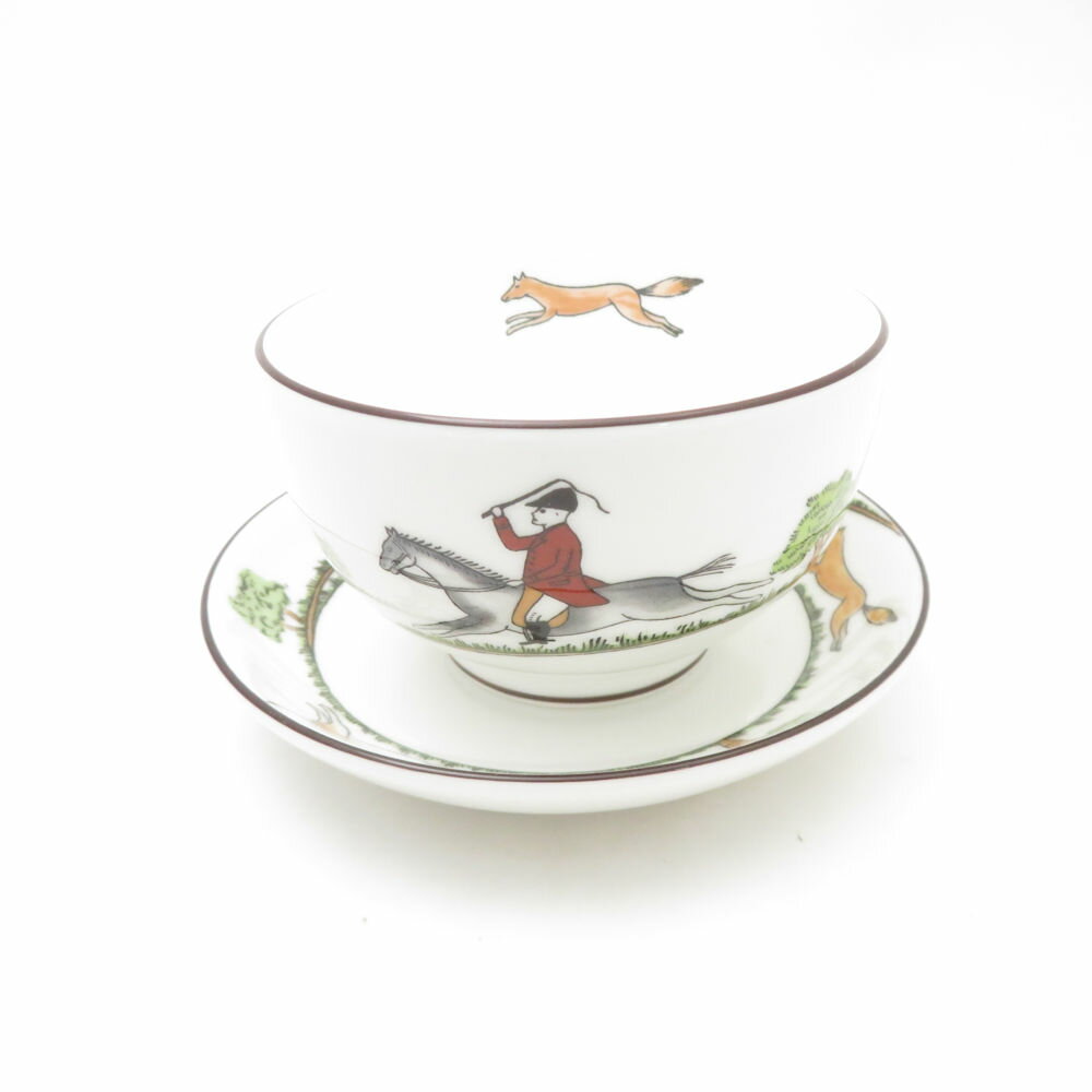 美品 WEDGWOOD ウェッジウッド ハンティングシーン ジャパニーズカップ＆ソーサー 湯呑 茶托 ティーボウル プチトレー SN460B2 【中古】