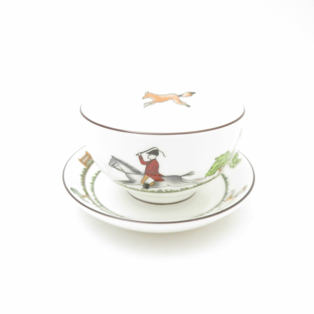 美品 WEDGWOOD ウェッジウッド ハンティングシーン ジャパニーズカップ＆ソーサー 湯呑 茶托 ティーボウル プチトレー SN462B2 【中古】