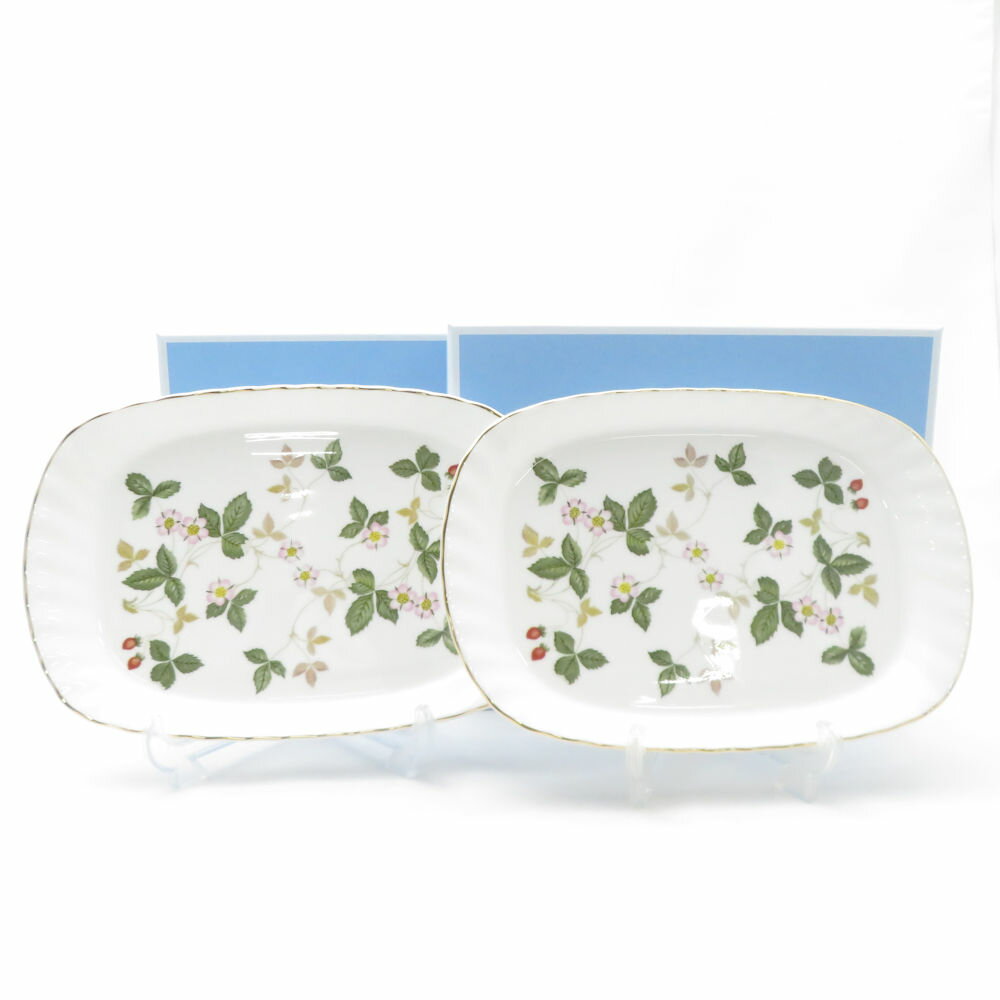未使用 WEDGWOOD ウェッジウッド ワイルドストロベリー 中皿 2枚 ペア 21cmプレート ピンク グリーン SN480B3 【中古】