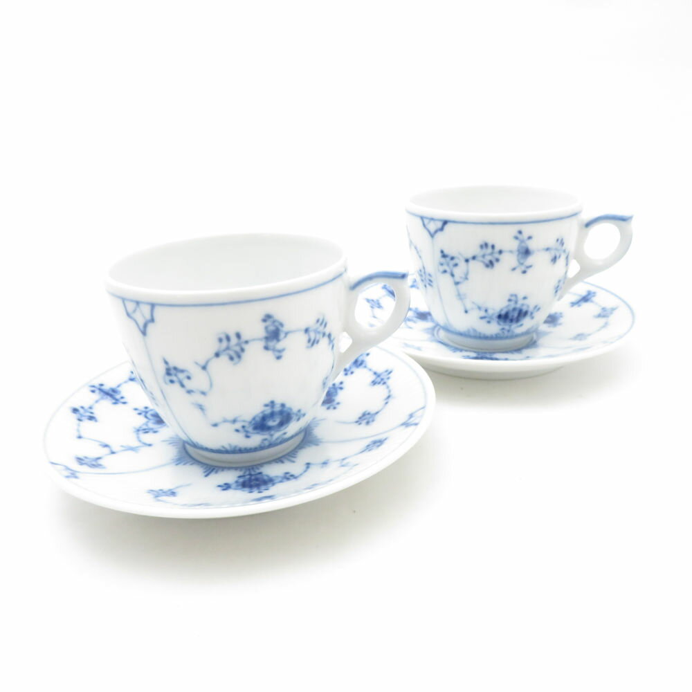 美品 ROYAL COPENHAGEN ロイヤルコペンハーゲン ブルーフルーテッドプレイン 072/073 コーヒーカップ＆ソーサー 2客 ペア 珈琲 青 白 テーブルウェア SU13604B3 【中古】