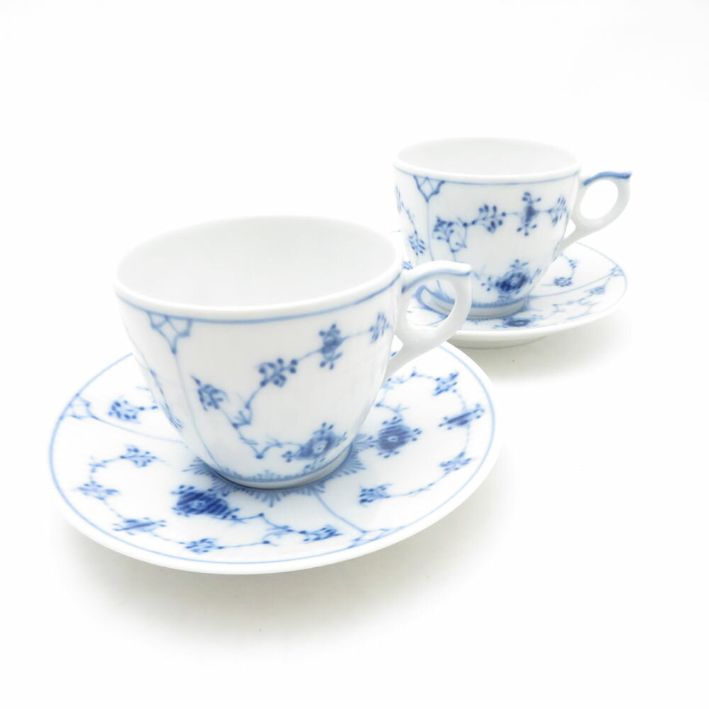 美品 ROYAL COPENHAGEN ロイヤルコペンハーゲン ブルーフルーテッドプレイン 072/073 コーヒーカップ＆ソーサー 2客 ペア 珈琲 青 白 テーブルウェア SU13605B3 【中古】