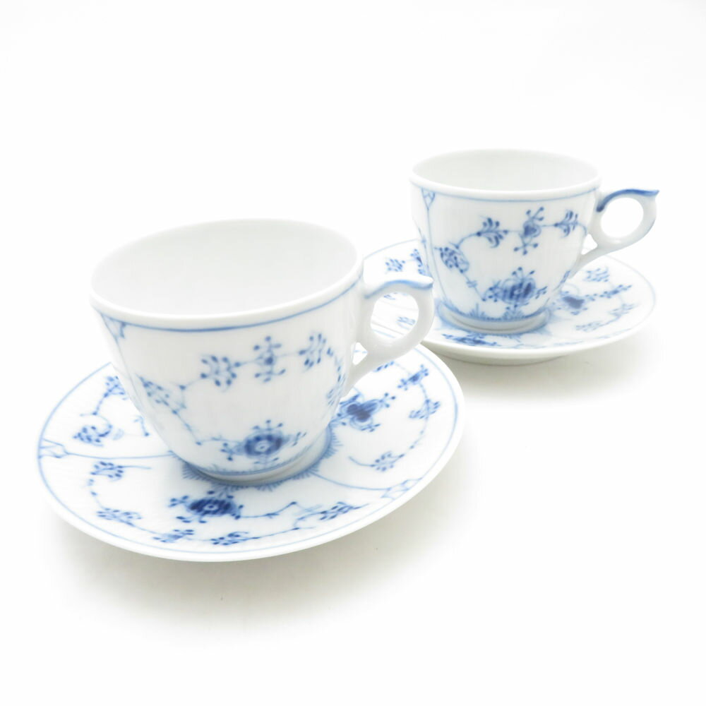 美品 ROYAL COPENHAGEN ロイヤルコペンハーゲン ブルーフルーテッドプレイン 072/073 コーヒーカップ＆ソーサー 2客 ペア 珈琲 青 白 テーブルウェア SU13606B3 【中古】