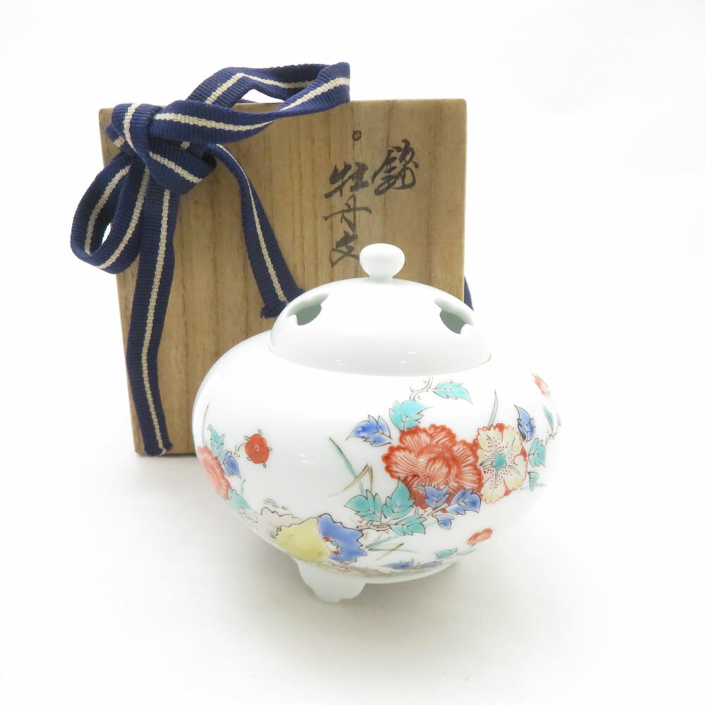 美品 柿右衛門 十三代 酒井田柿右衛門 錦 牡丹文 香炉 香爐 色絵 有田焼 和食器 人間国宝 SU13607B3 【中古】