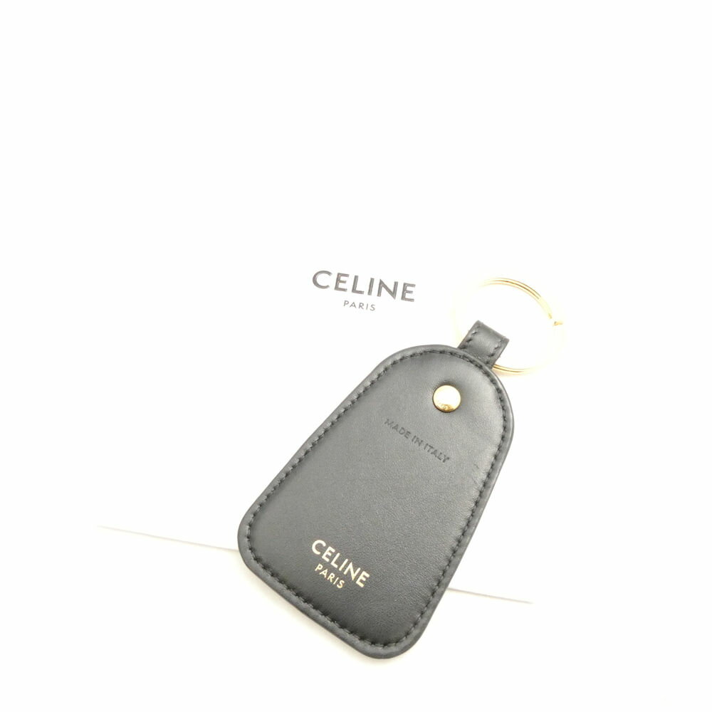 未使用 CELINE セリーヌ トリオンフ キャンバス&カーフスキン キーホルダー レザー バッグチャーム リング ゴールド金具 小物 AU3788 【中古】