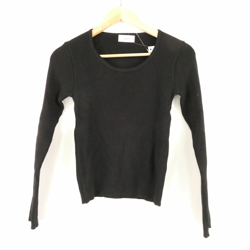 美品 amel エイメル ニット 表記 ポリエステル他 長袖 リブ クルーネック 無地 トップス レディース AU3792A76 【中古】