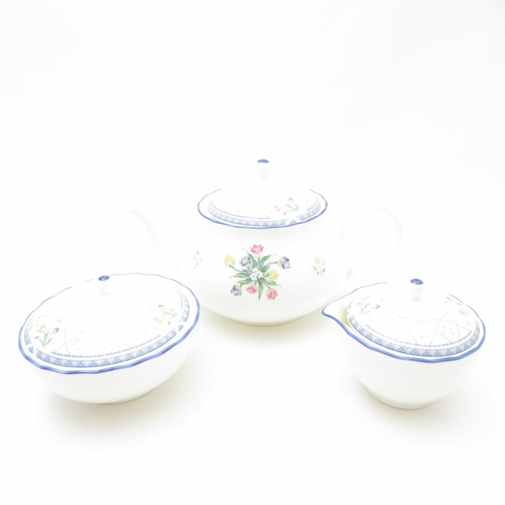 美品 Noritake ノリタケ オランジュリー ティーポット＆クリーマー＆シュガーポット 3点 セット 廃盤 花柄 茶器 ミルク 砂糖 SC10035C2 【中古】