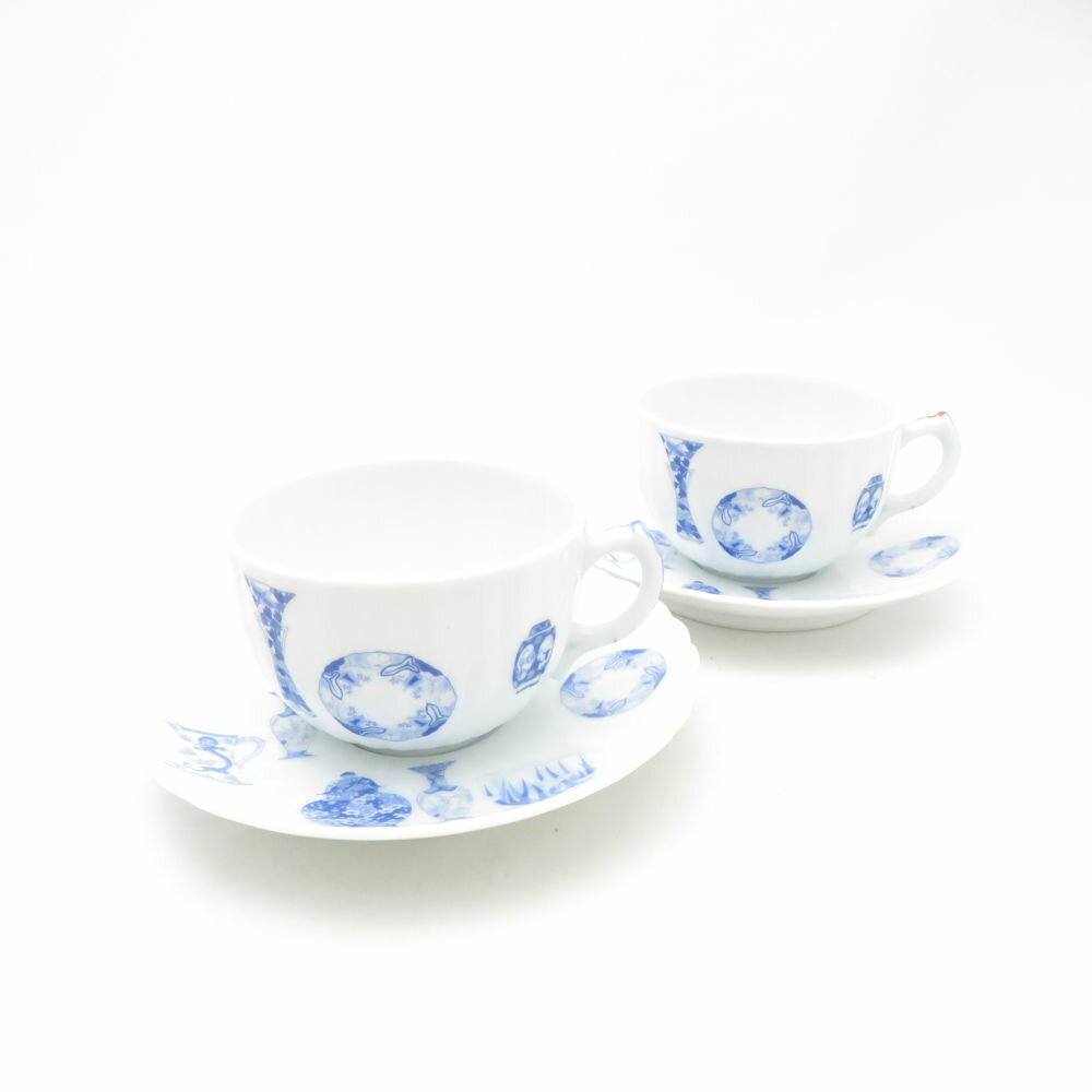 美品 Fukagawa Seiji 深川製磁 ブルーチャイナ カップ＆ソーサー 2客 ペア 碗皿 SC10268Q1 【中古】