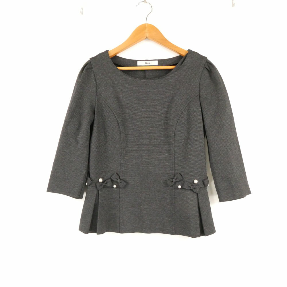 美品 Rene ルネ 6537050 カットソー 34 レーヨン ナイロン 七分袖 ペプラム リボン レディース AN2794A47 【中古】