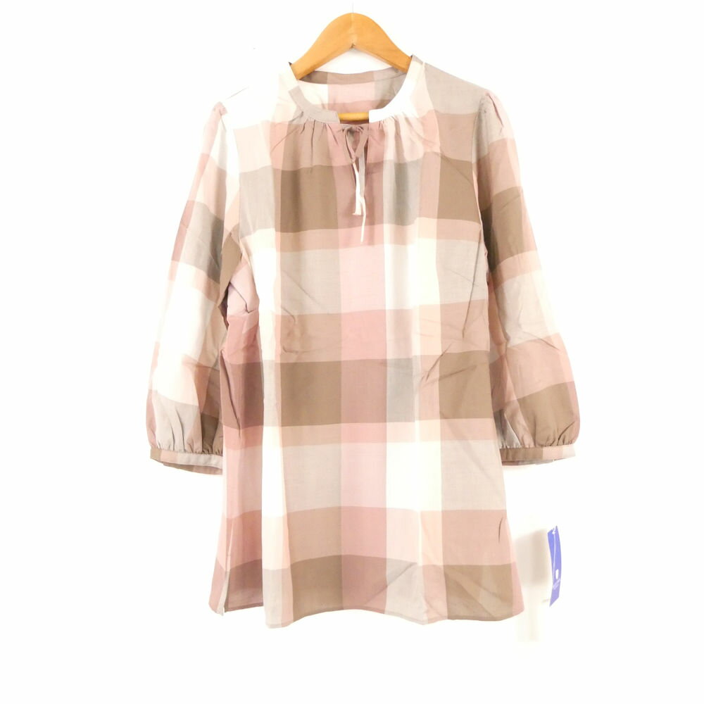 未使用 BLUE LABEL CRESTBRIDGE ブルーレーベルクレストブリッジ 55M13140 ブラウス 38 ポリエステル他 チュニック 七分袖 チェック柄 レディース AO3753A51 【中古】