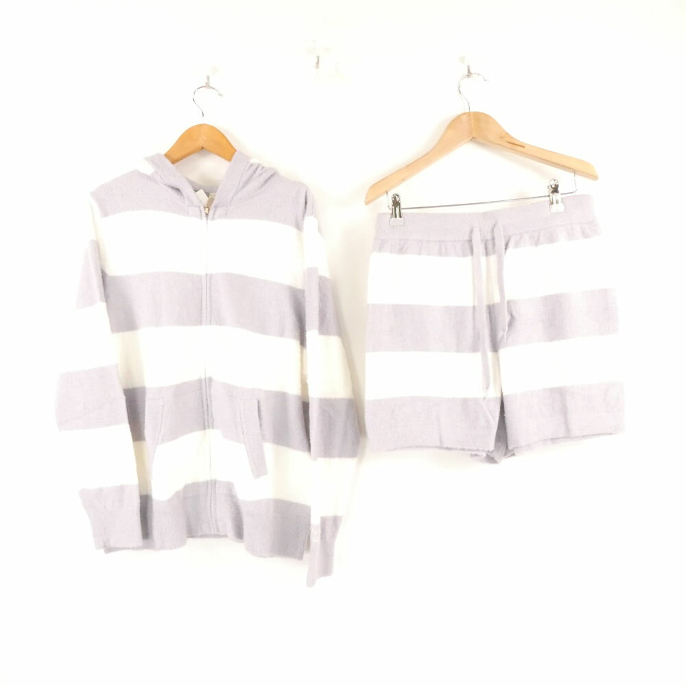 美品 gelato pique ジェラートピケ スムーズィー2ボーダー セットアップ F ナイロン 他 パーカー ショートパンツ ルームウェア レディース AM8131A49 【中古】