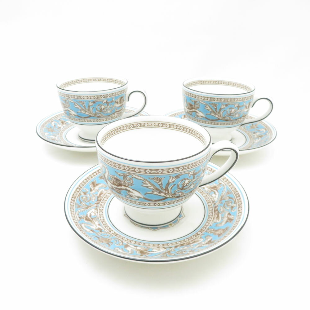 WEDGWOOD ウェッジウッド フロレンティーン ターコイズ ティーカップ＆ソーサー 3客 セット リー SC10363J1 【中古】