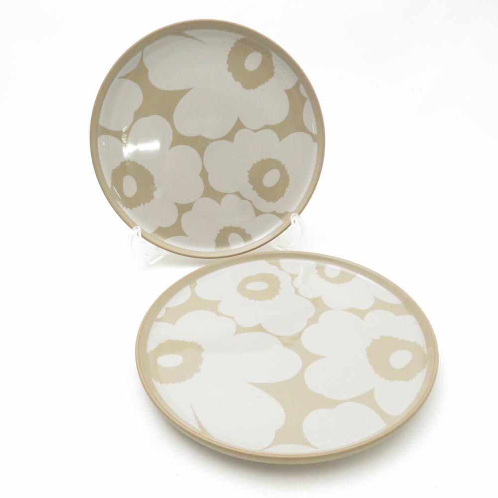 美品 marimekko マリメッコ ウニッコ 中皿 2枚 ペア 20cmプレート 花柄 北欧 SO3801B4 【中古】