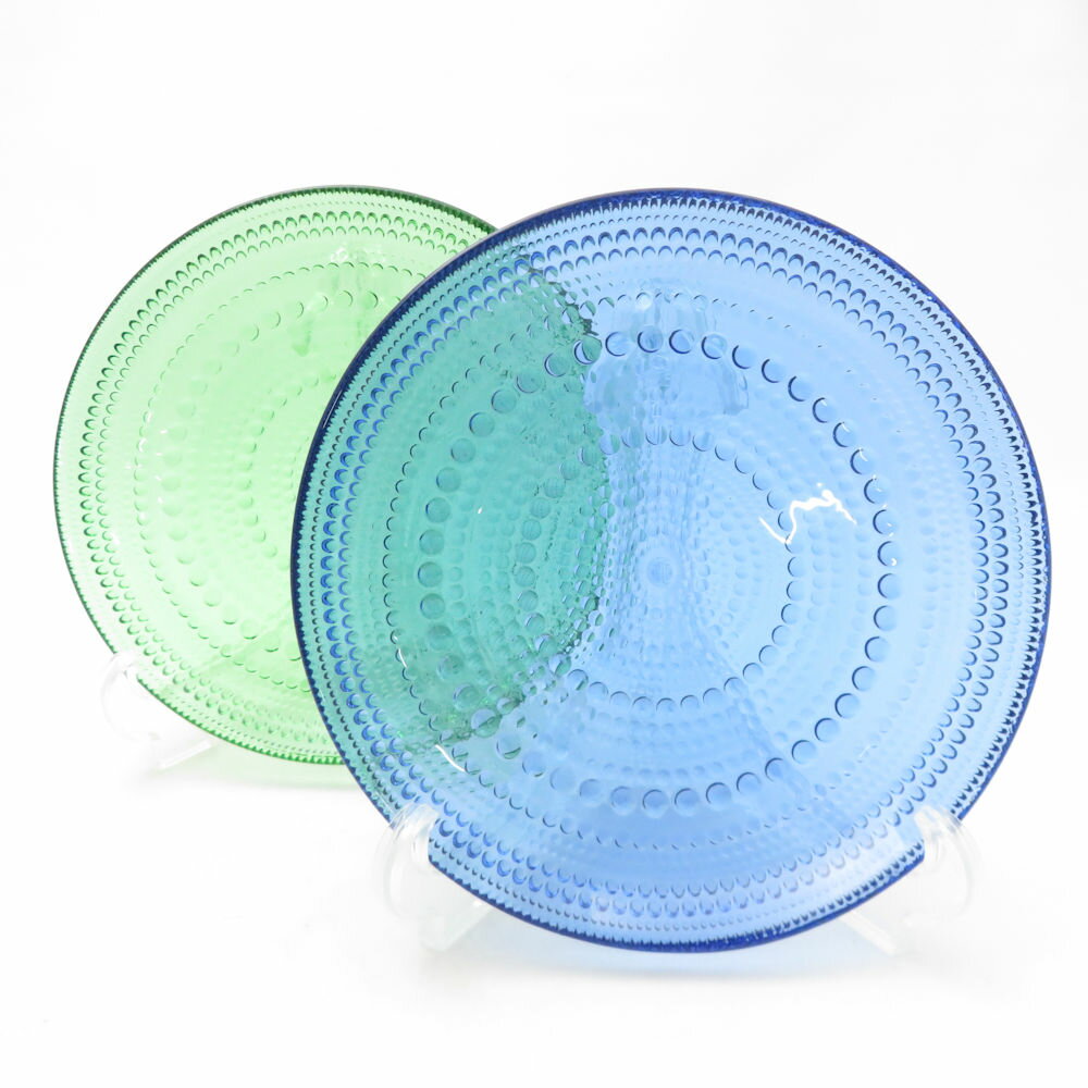 美品 iittala イッタラ カステヘルミ ウルトラマリンブルー/グリーン 中皿 2枚 プレートセット 青 緑 北欧 フィンランド SU13646K1 【中古】