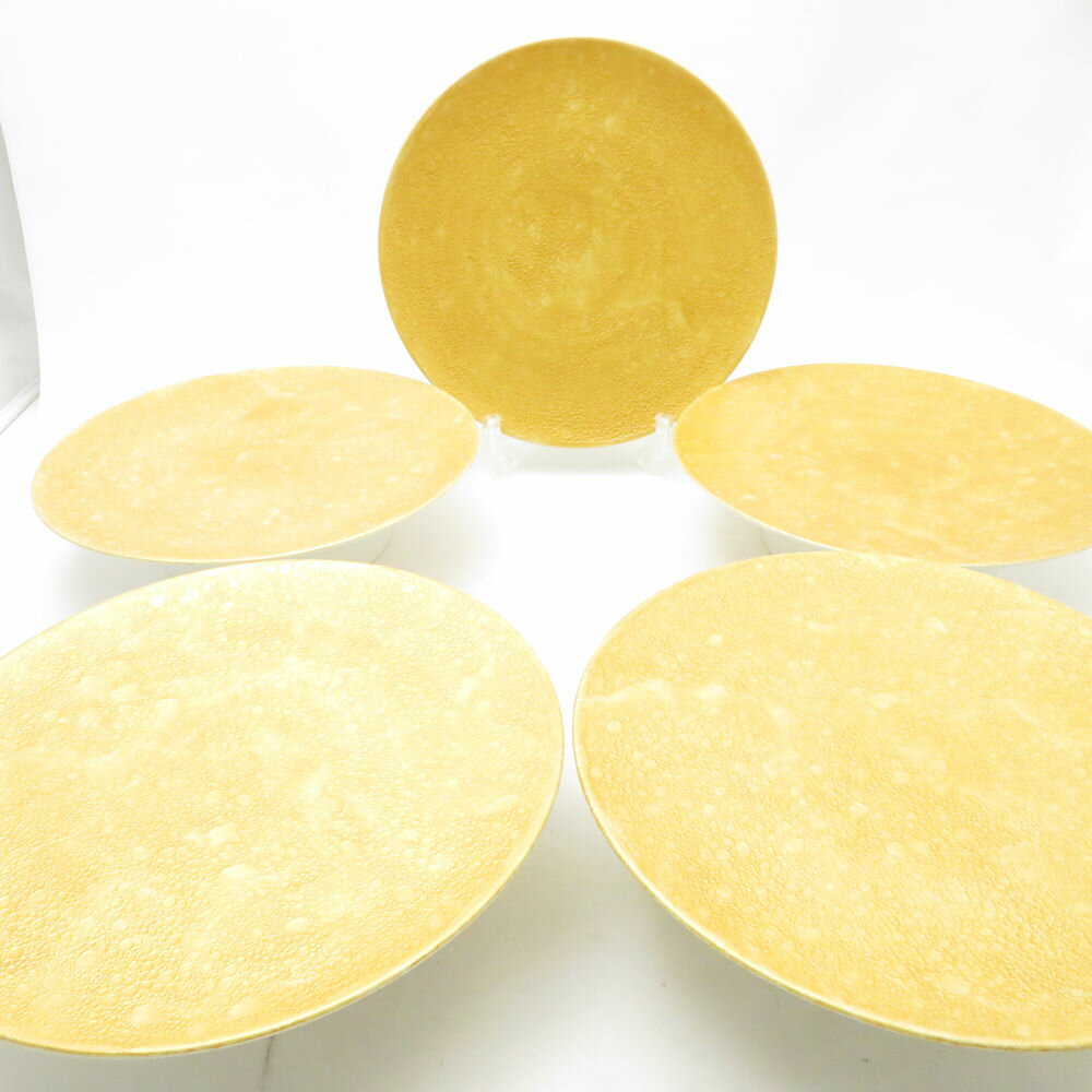 未使用 吉右衛門窯 白泡化粧 雲母 高台プレート 5枚 セット 22cm 中皿 有田焼 SM4981H1 【中古】