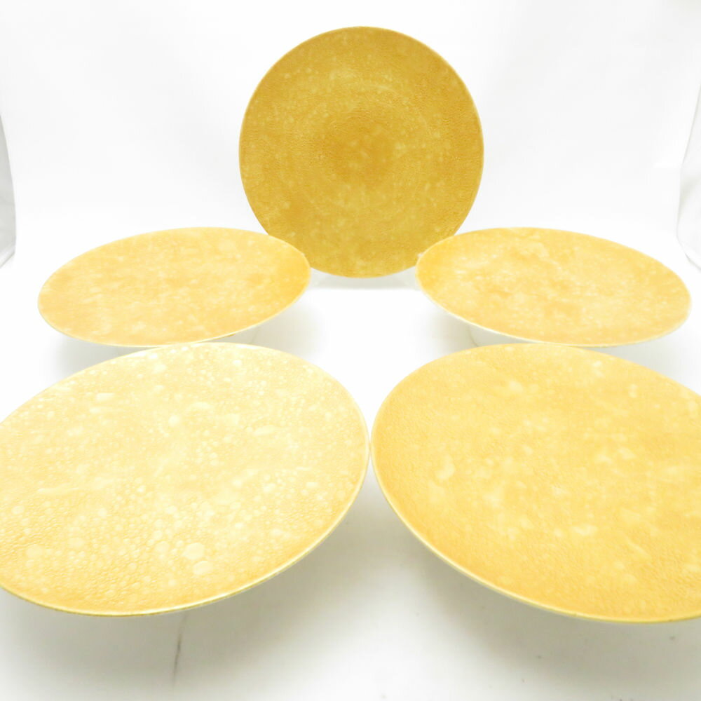 未使用 吉右衛門窯 白泡化粧 雲母 高台プレート 5枚 セット 22cm 中皿 有田焼 SM4982H1 【中古】