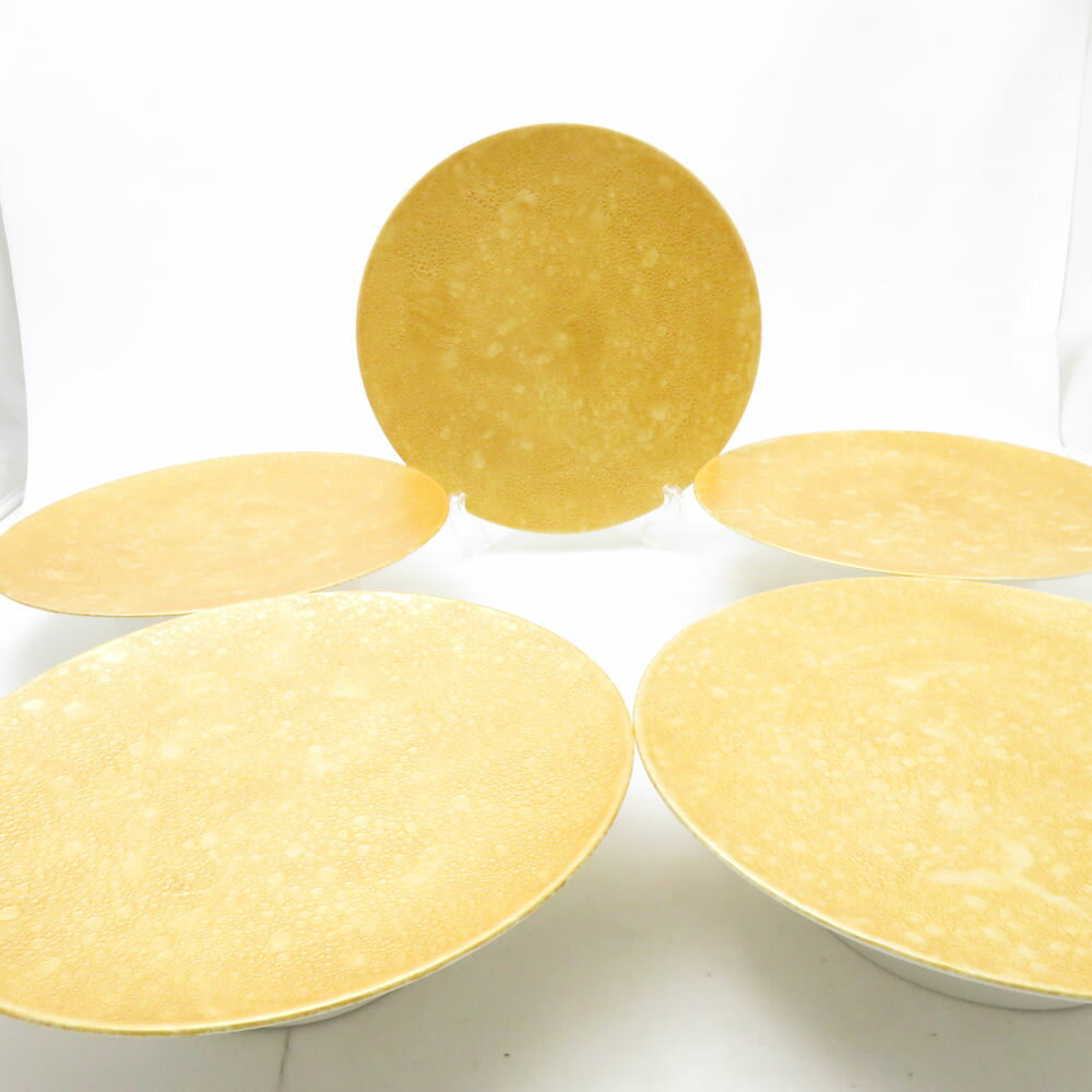 未使用 吉右衛門窯 白泡化粧 雲母 高台プレート 5枚 セット 22cm 中皿 有田焼 SM4983H1 【中古】