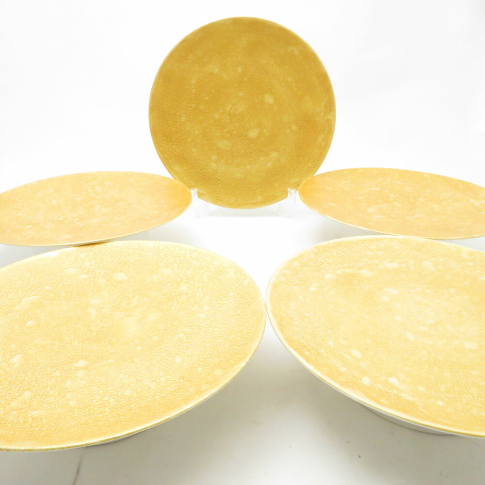 未使用 吉右衛門窯 白泡化粧 雲母 高台プレート 5枚 セット 22cm 中皿 有田焼 SM4984H1 【中古】