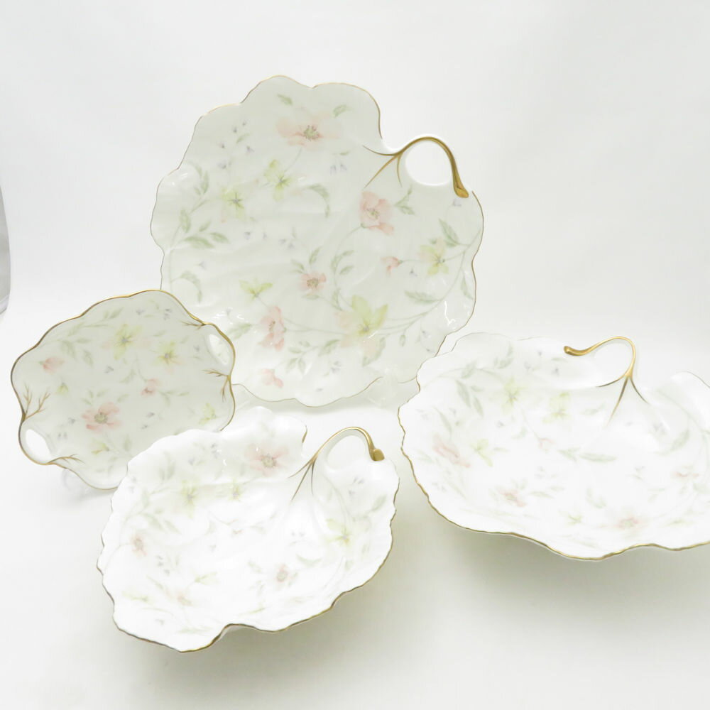 美品 NARUMI ナルミ パステルガーデン リーフディッシュ リーフボウル BBプレート 4点 セット 花柄 SM5004D1 【中古】