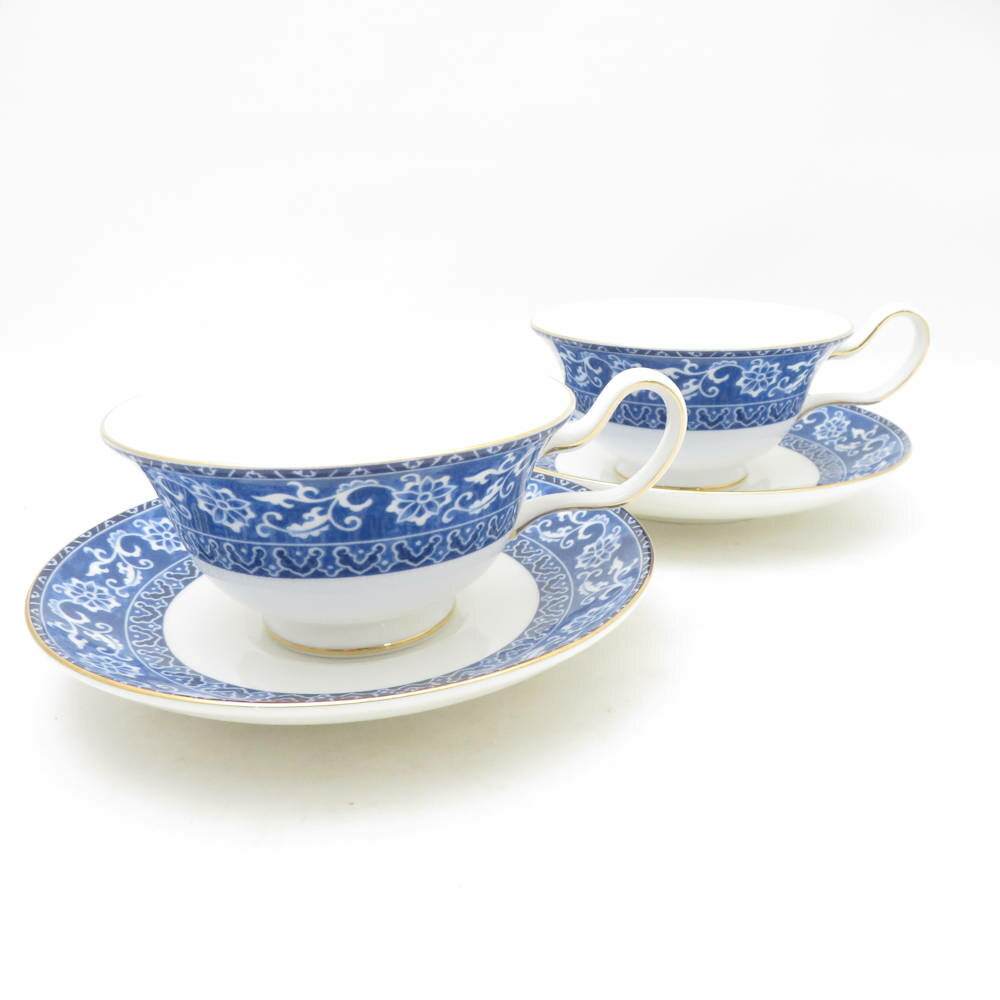 WEDGWOOD ウェッジウッド BOKHARA ボカラ ティーカップ＆ソーサー 2客 ペア ピオニー 黒壺 旧刻印 SC10393L2 【中古】
