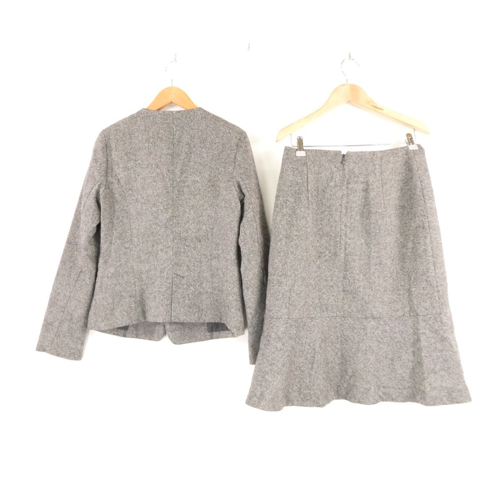 美品 NARACAMICIE ナラカミーチェ ノーカラージャケット フレアスカート 0 S相当 ウール他 セットアップ スーツ ひざ丈 ツイード レディース AU4014A61 【中古】 2