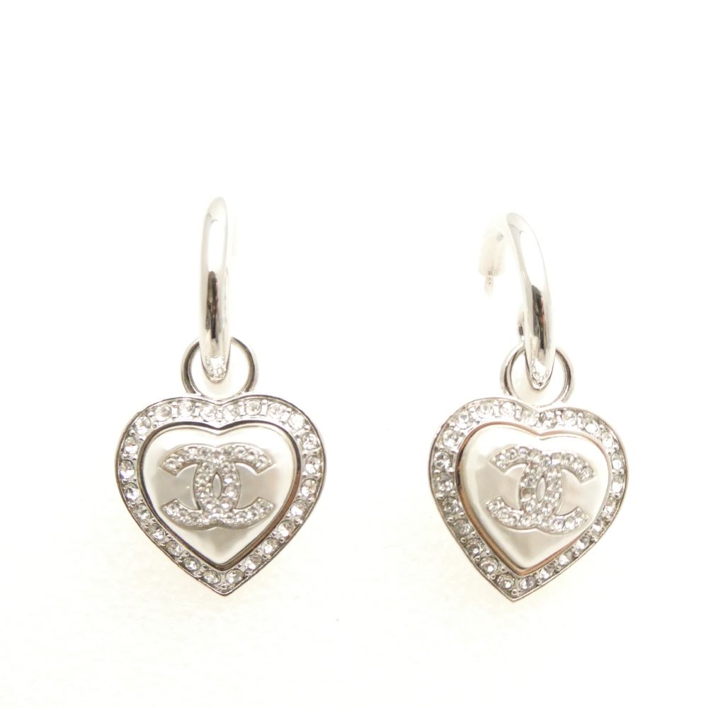 美品 CHANEL シャネル B23B ピアス 両耳 ハート ココマーク ラインストーン レディース AU4183W2 【中古】