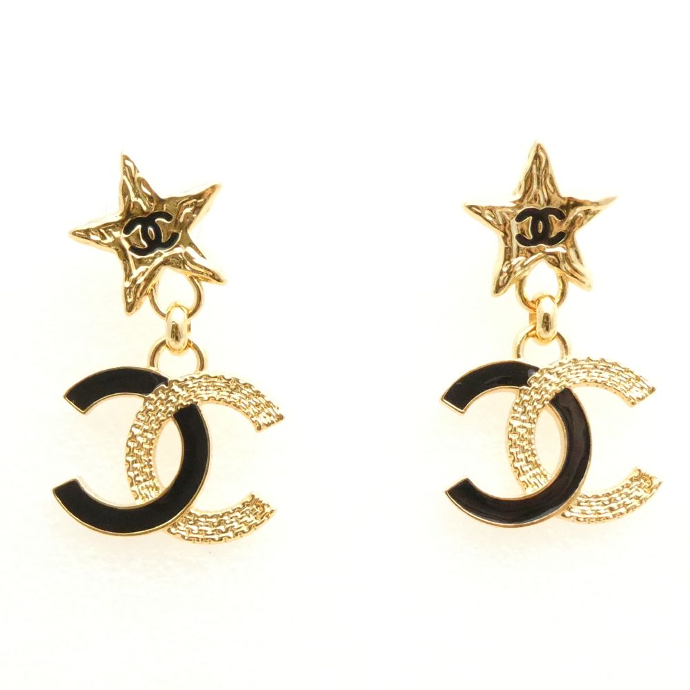 美品 CHANEL シャネル B24P ピアス 両耳 ココマーク 星 スター ブラック レディース AU4184W2 【中古】