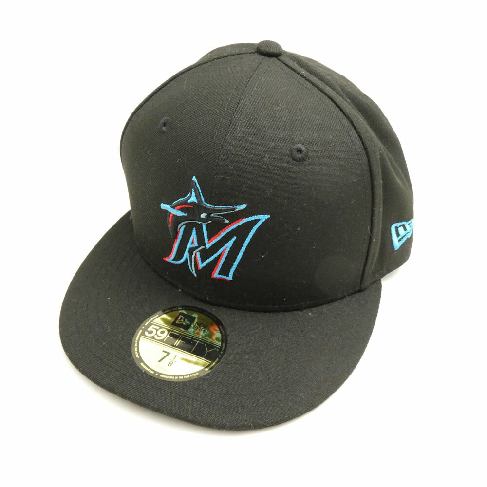 美品 NEW ERA ニューエラ オーセンティック キャップ 7 1/8 56.8cm ポリエステル100％ マイアミ マーリンズ 野球 帽子 AM8283 【中古】